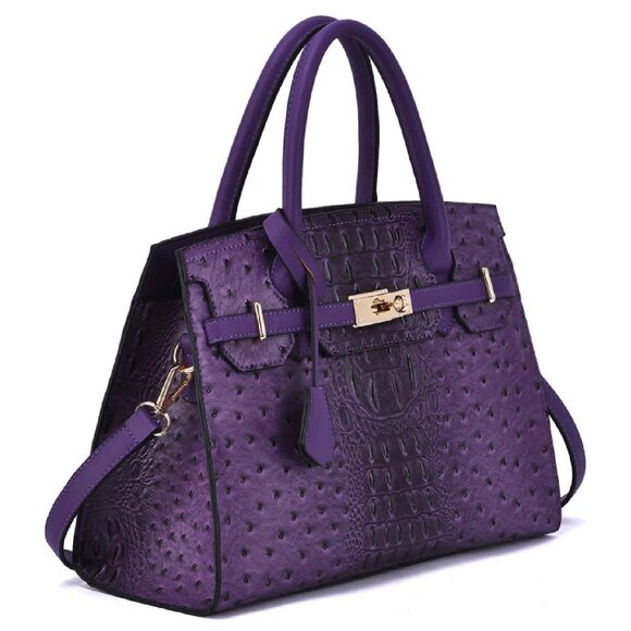 new “Wirkin” PURPLE color Mellow World VIRGINIA Croc/Ostrich Pattern Handbag